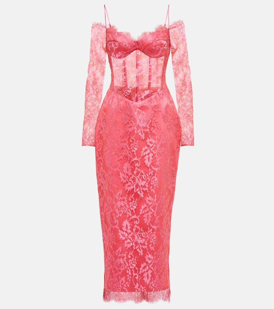 rasario corset lace midi dress