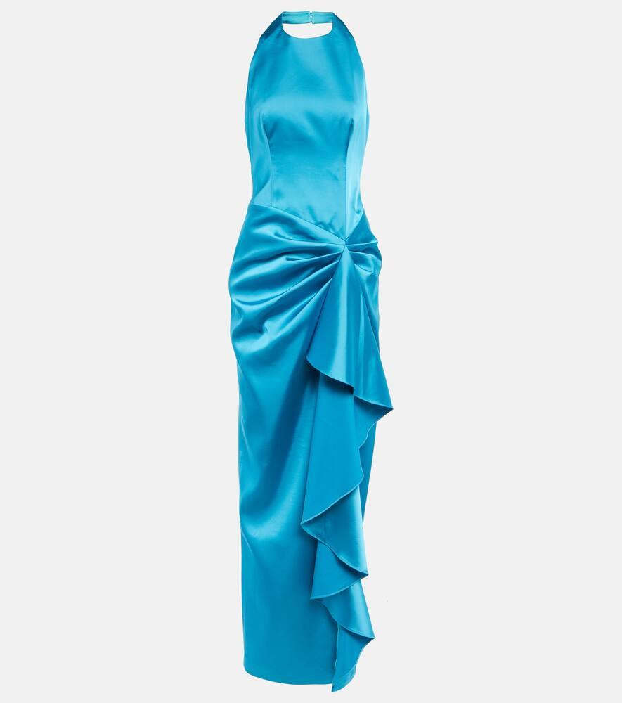 rasario halterneck draped satin gown