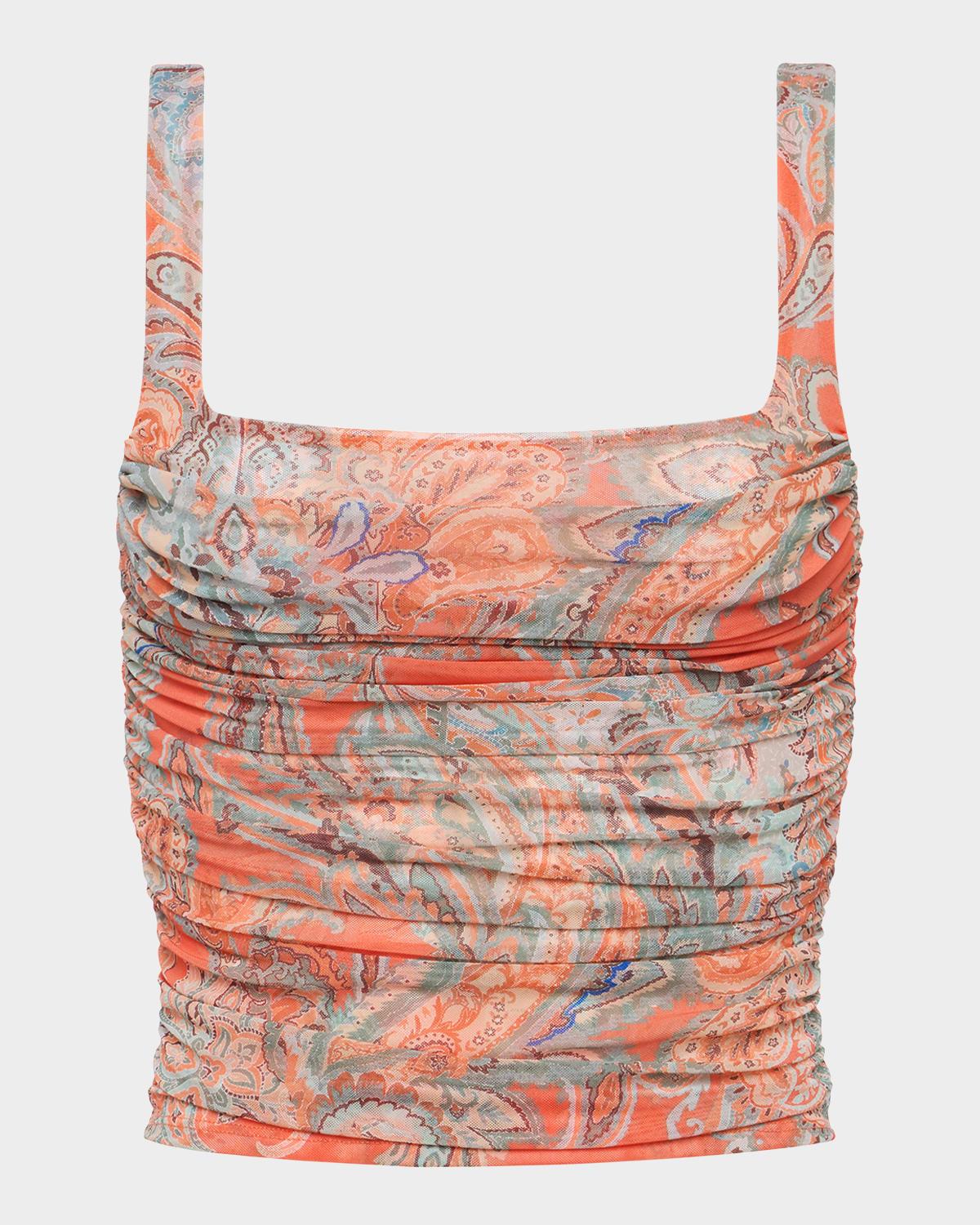 rasha shirred paisley tank top