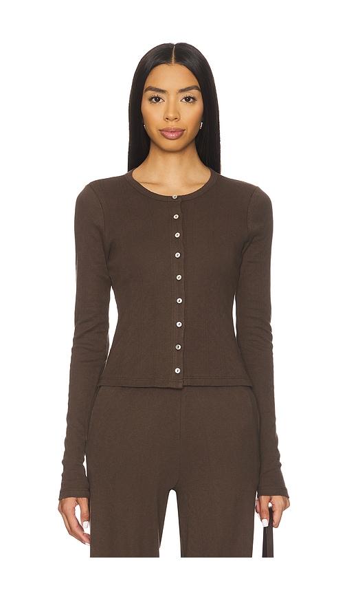 rat boi pointelle cardigan in brown.