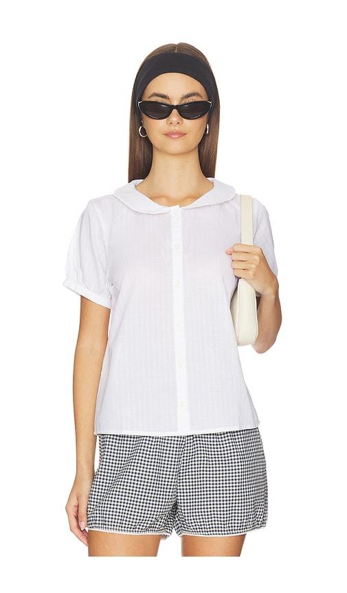 rat boi puff sleeve button down in white.