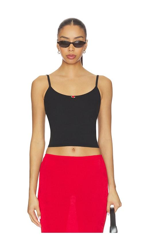 rat boi scoop back crop cami top in black.