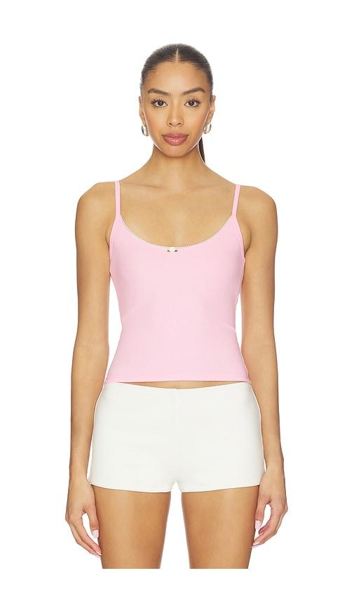 rat boi scoop back crop cami top in pink.