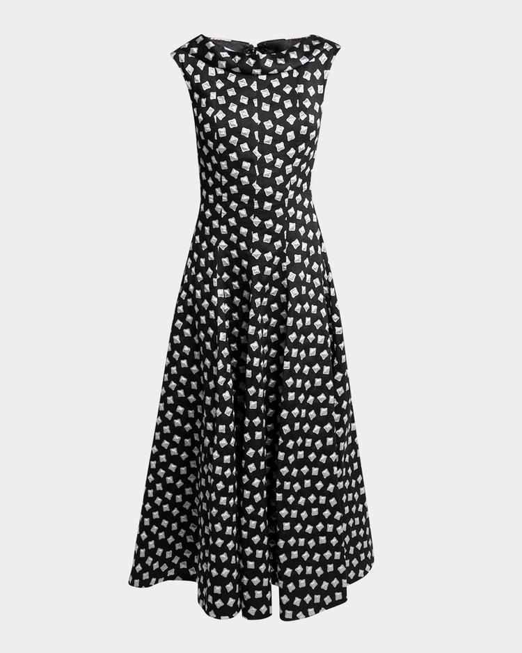 ravioli jacquard sleeveless a-line midi dress