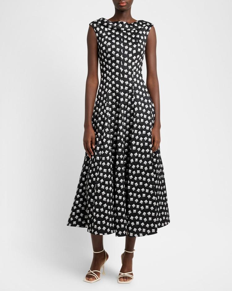 ravioli jacquard sleeveless a-line midi dress