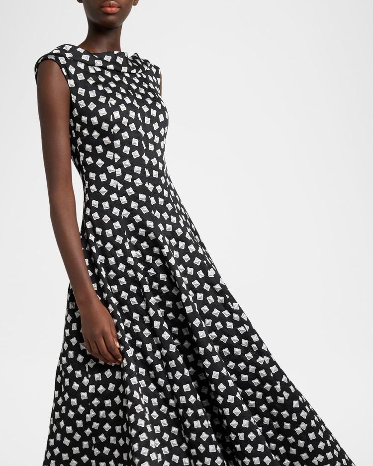 ravioli jacquard sleeveless a-line midi dress