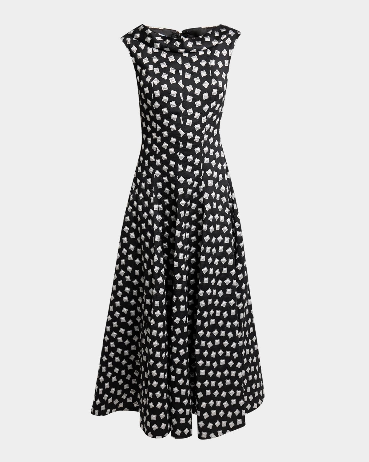 ravioli jacquard sleeveless a-line midi dress