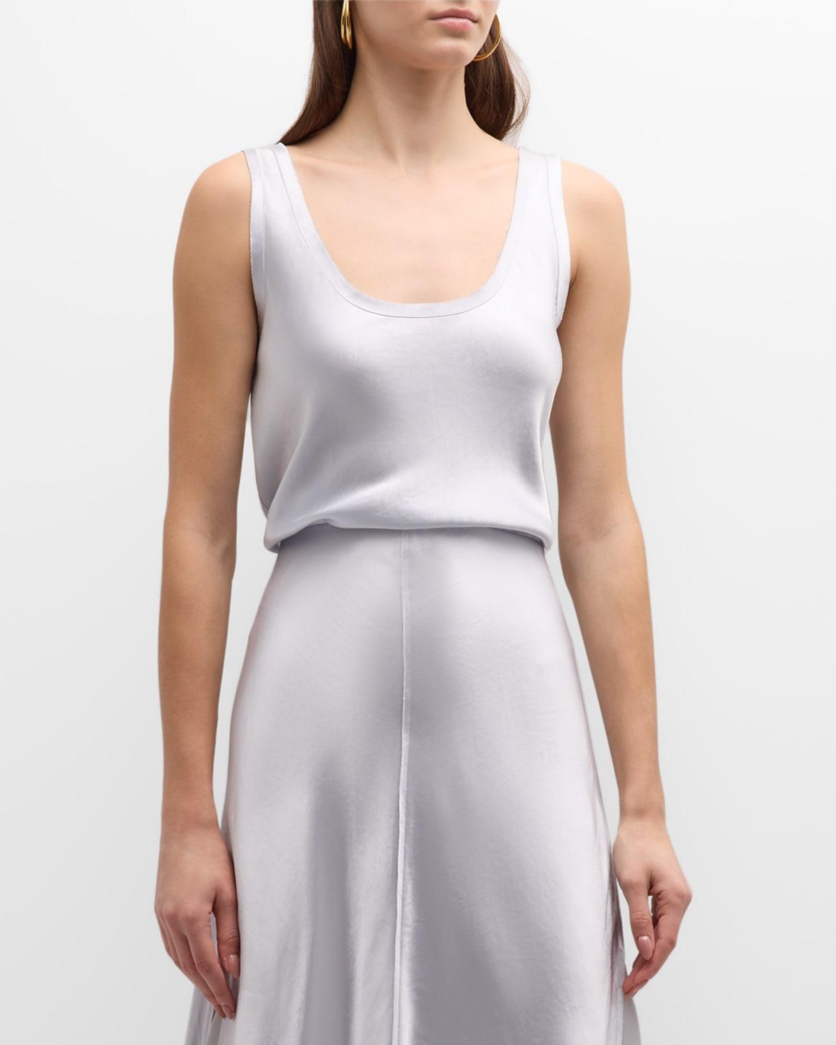 raw-edge satin tank top