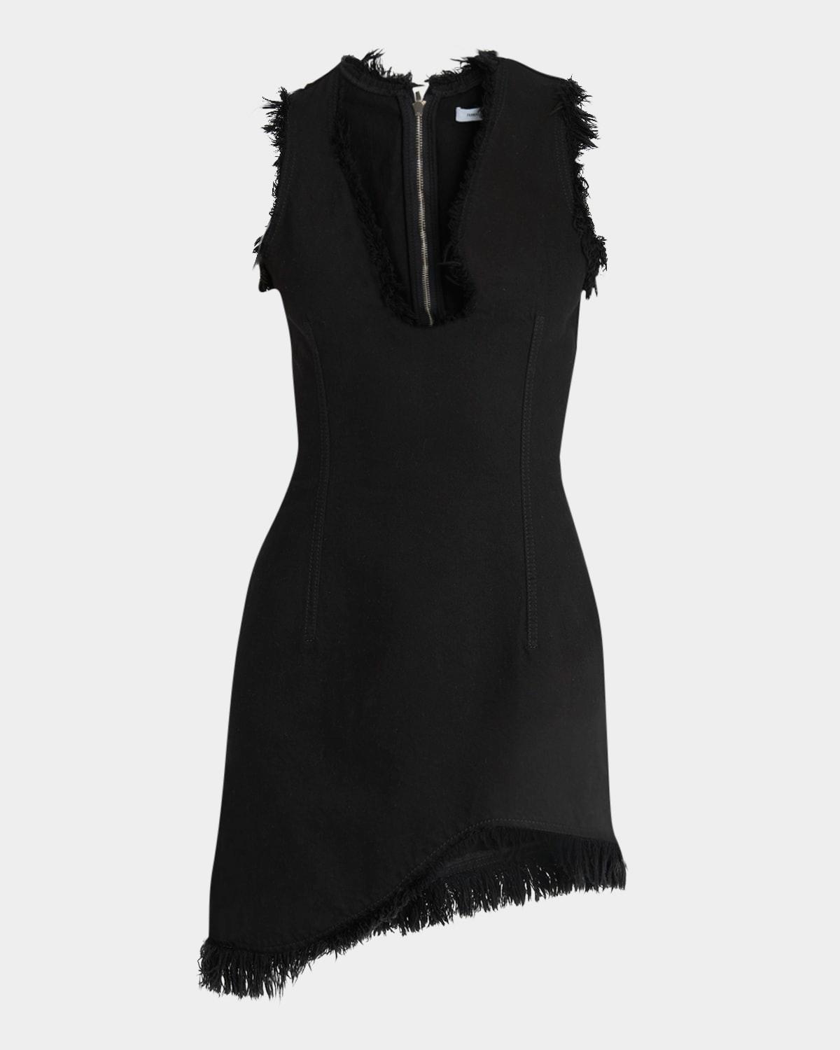 raw-edge sleeveless denim mini curve dress
