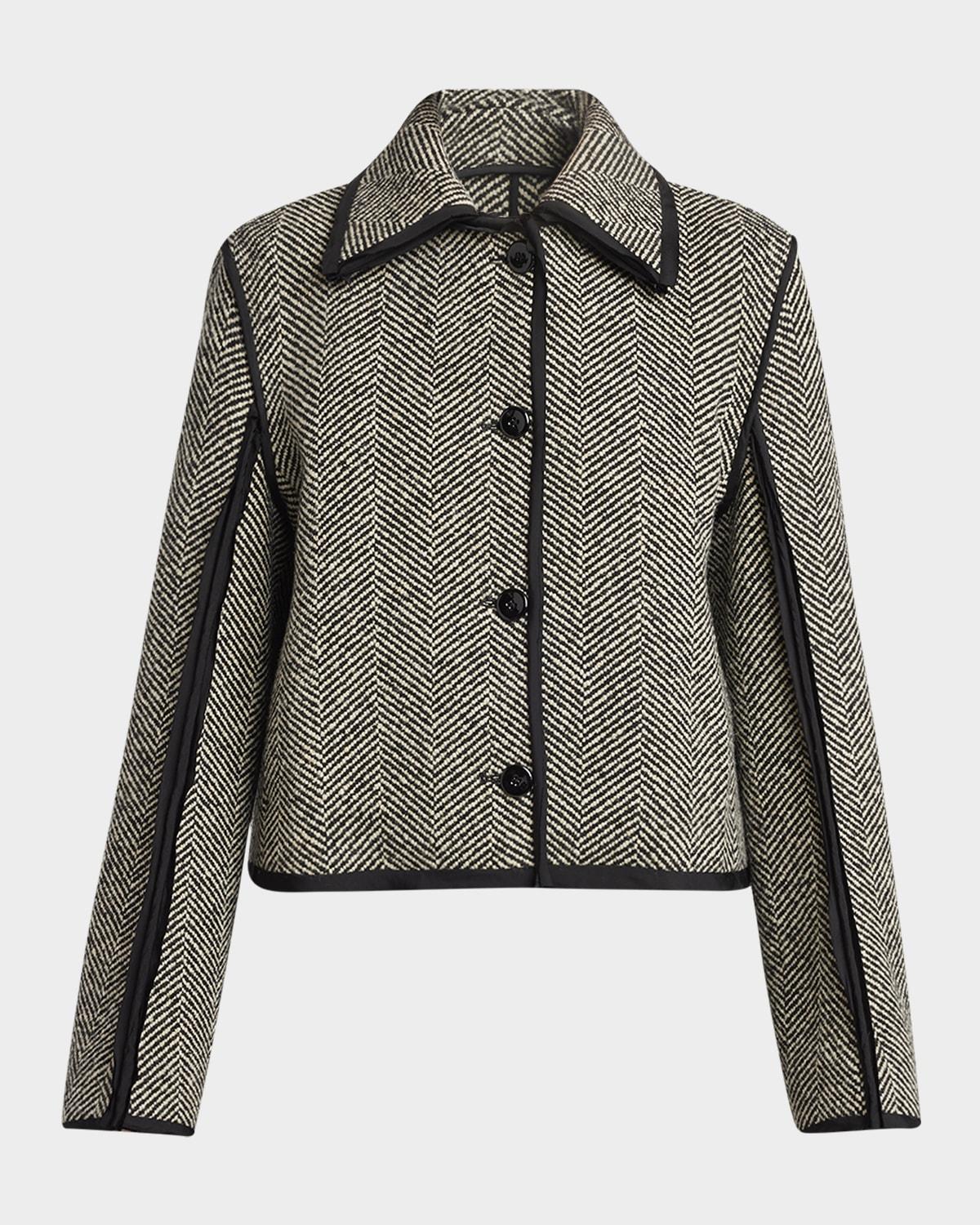 raw-edge trim herringbone jacket