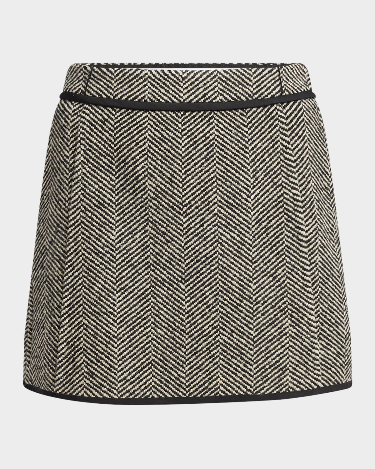 raw-edge trim herringbone mini skirt