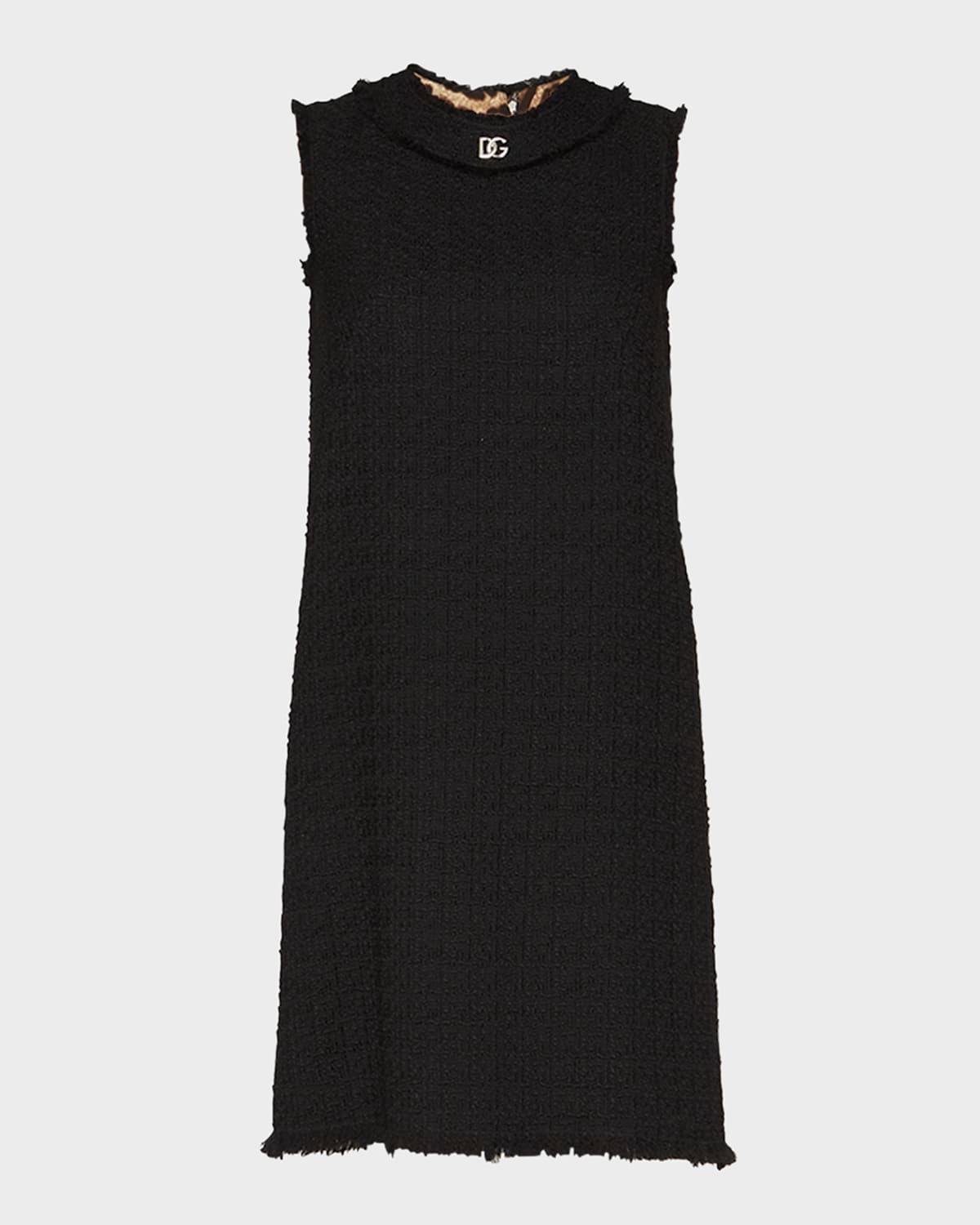 raw-edge tweed shift dress