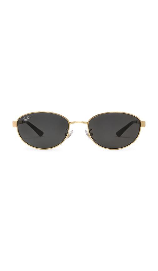 ray-ban oval sunglasses in metallic gold.