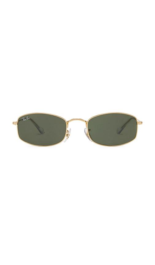ray-ban rectangular sunglasses in metallic gold.