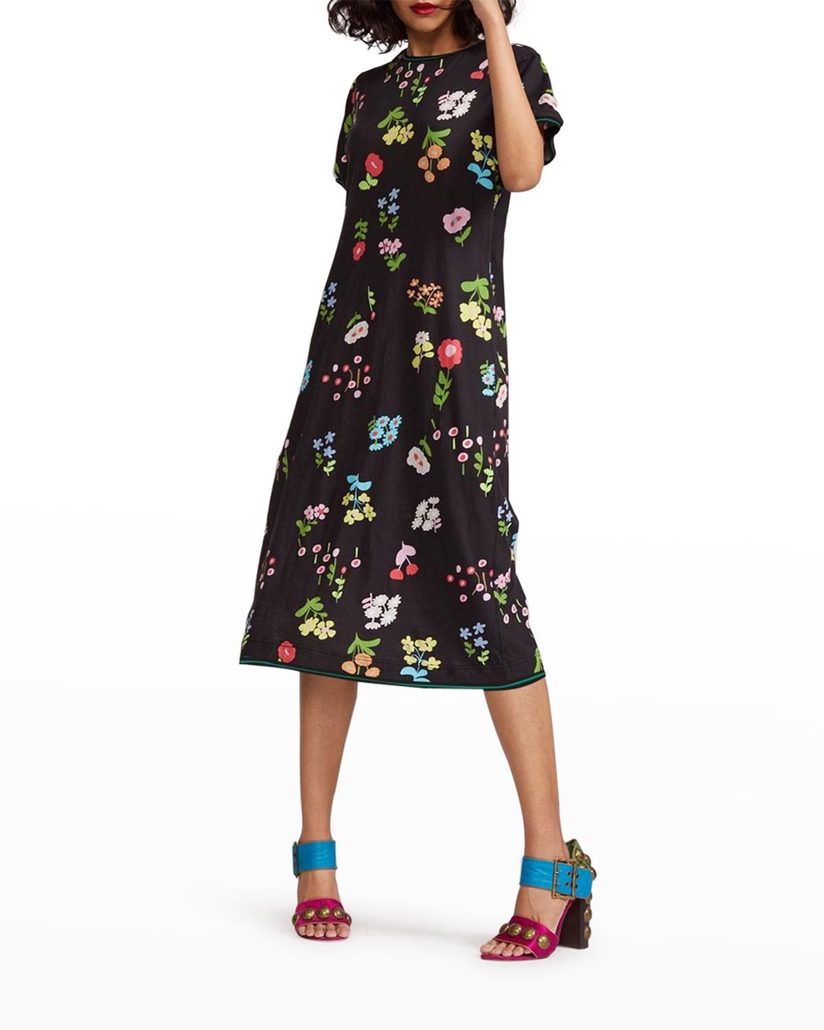 raya floral-print midi tee dress