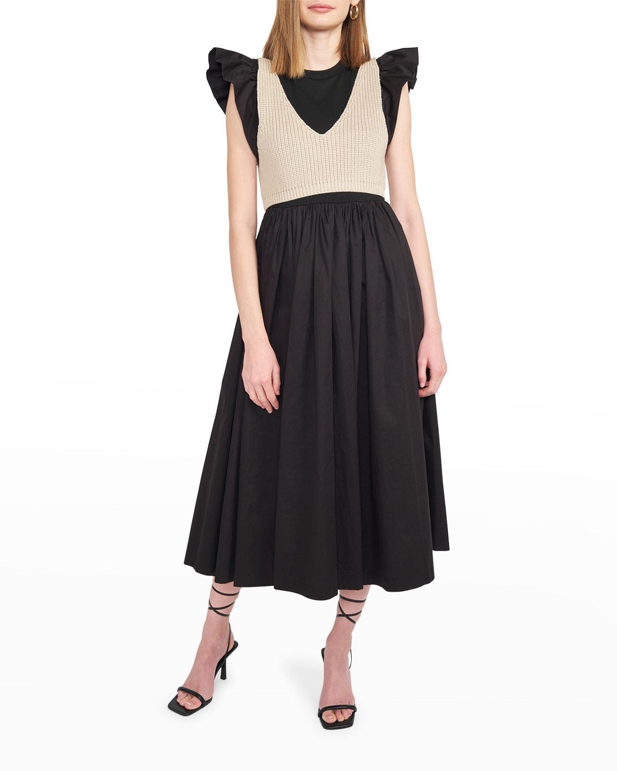 raya mixed media midi dress