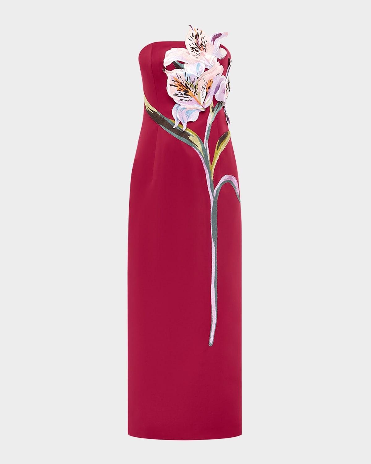 rayna strapless floral applique maxi dress