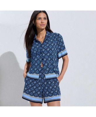 rayon short sleeve camp shirt high rise 5 shorts matching set