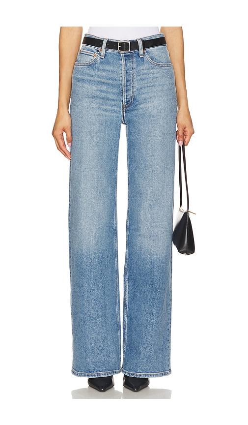 re/done 70s ultra high rise wide leg jeans in blue.