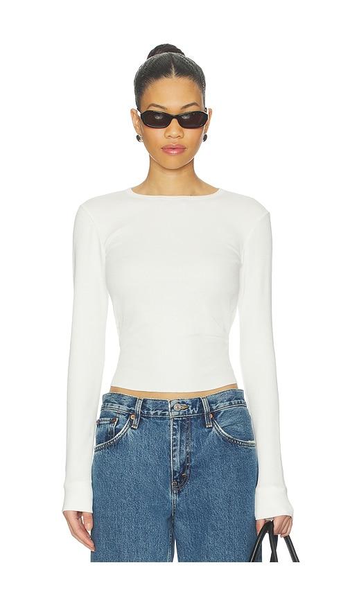 re/done baby waffle long sleeve top in white.