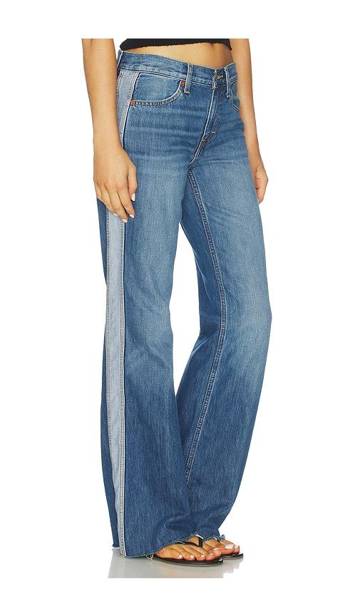 re/done californian track wide leg jeans in blue.