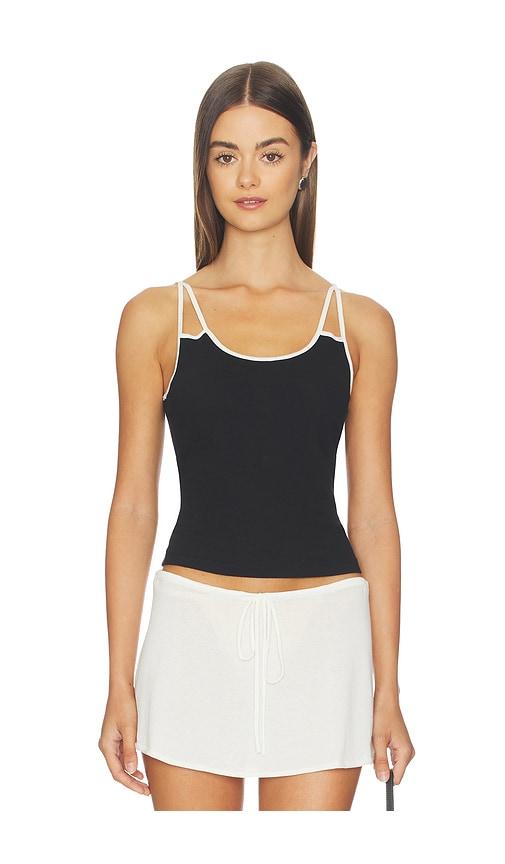 re/done contrast spaghetti tank top in black.