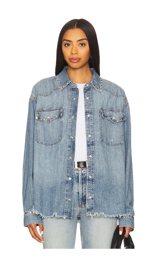 re/done distressed western shirt in blue.