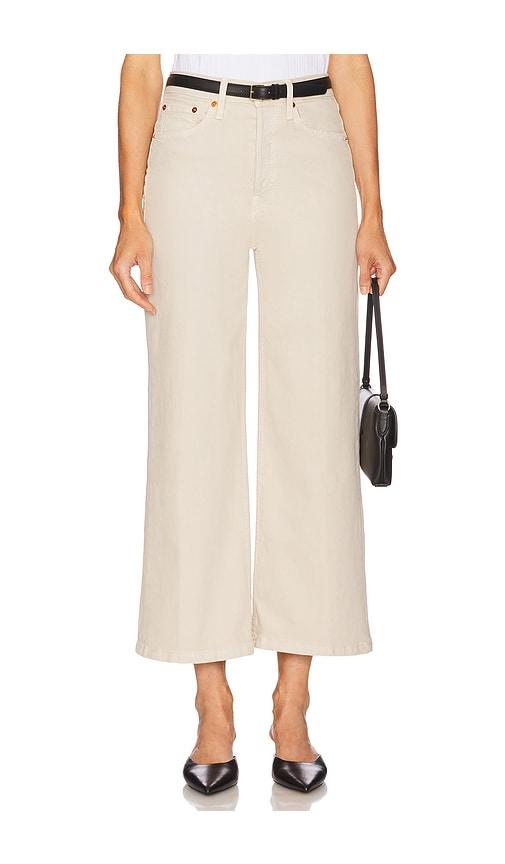 re/done high rise wide leg crop jeans in taupe.