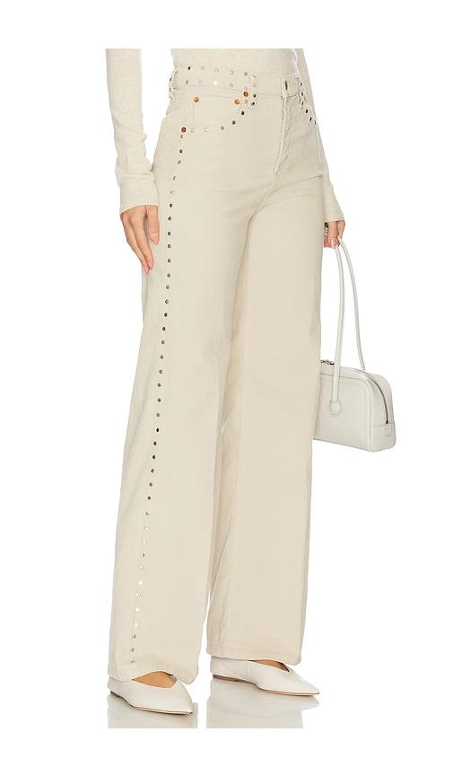 re/done high rise wide leg jeans in taupe.