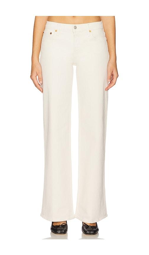 re/done mid rise wide leg jeans in cream.