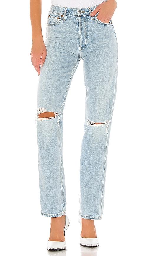 re/done originals high rise loose jeans in blue.
