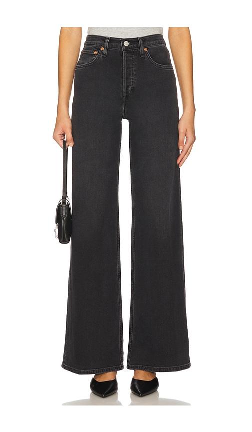re/done originals high rise wide leg jeans in black.