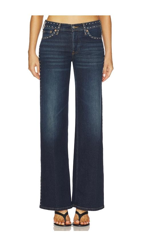 re/done studded mid rise wide leg jeans in blue.