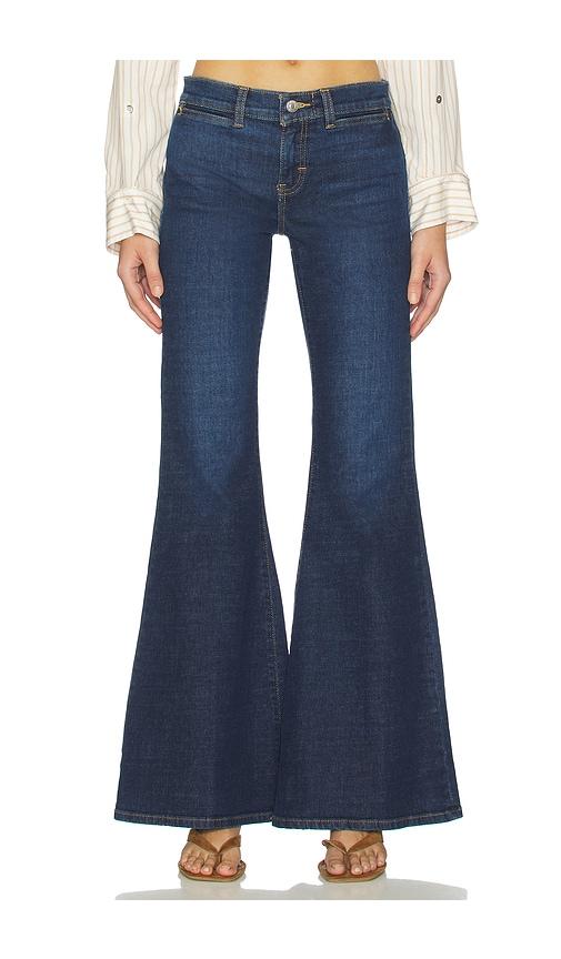re/done the janis wide leg & flare jean in dark santa cruz in blue.