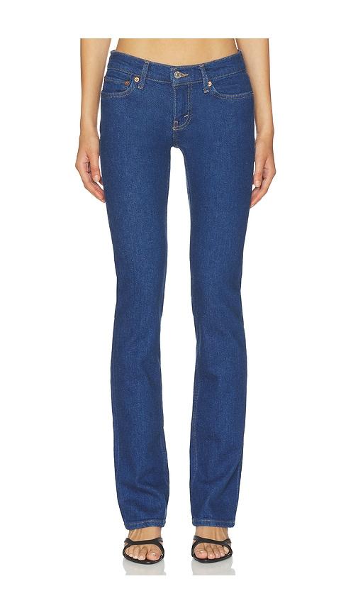 re/done the lean straight leg jeans in blue.