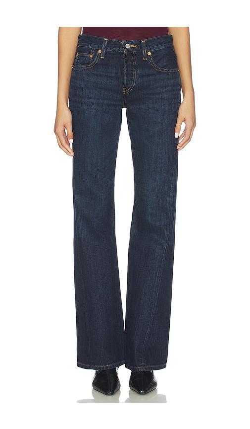 re/done twisted mid rise bootcut jeans in blue.