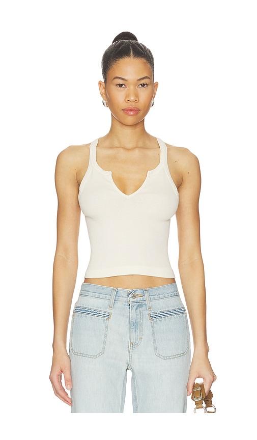re/done v cut ribbed tank top in ivory.