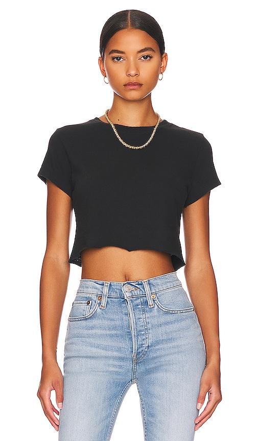 re/done x hanes cropped 60's slim tee in black.