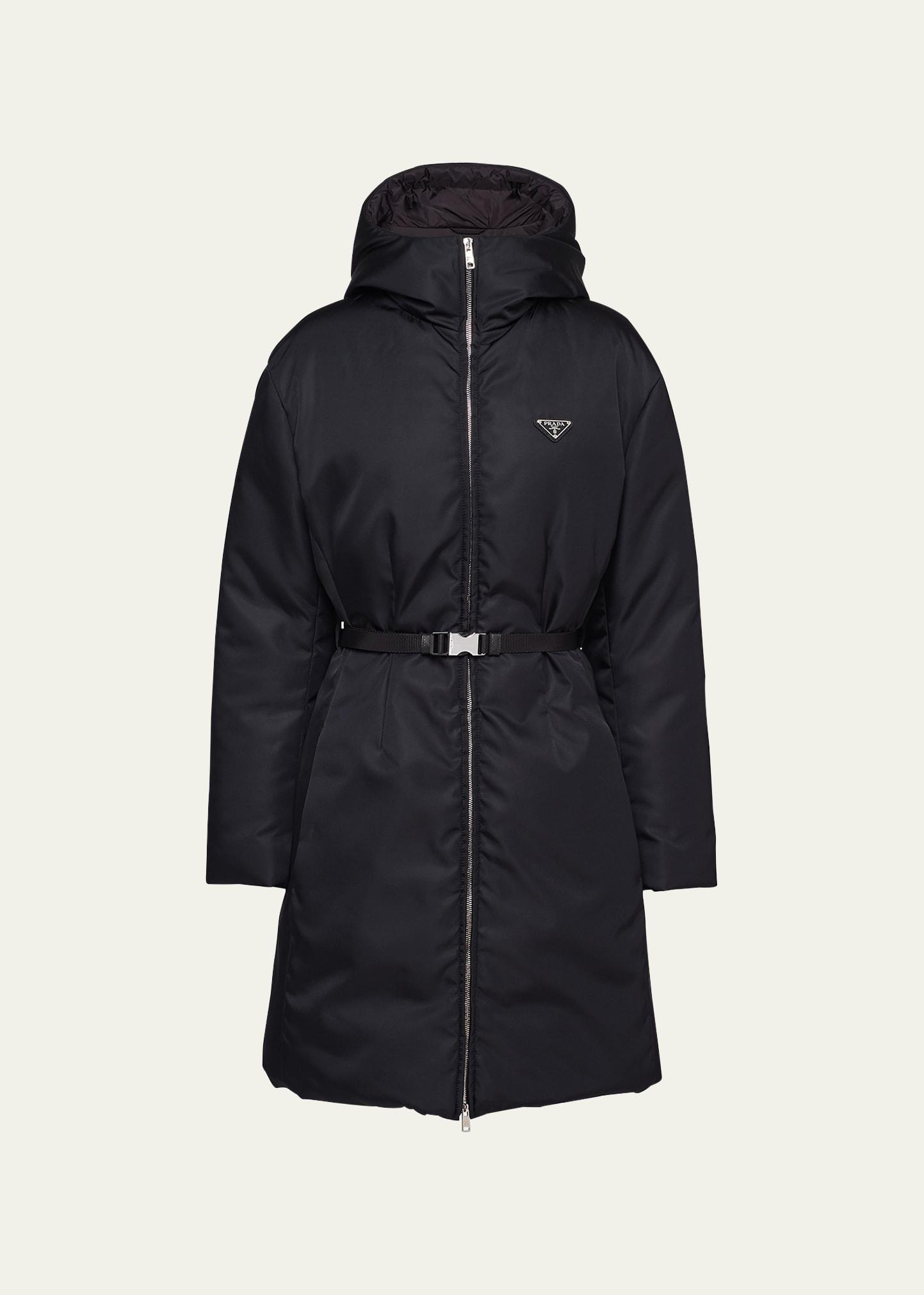 re-nylon hooded down belted jacket