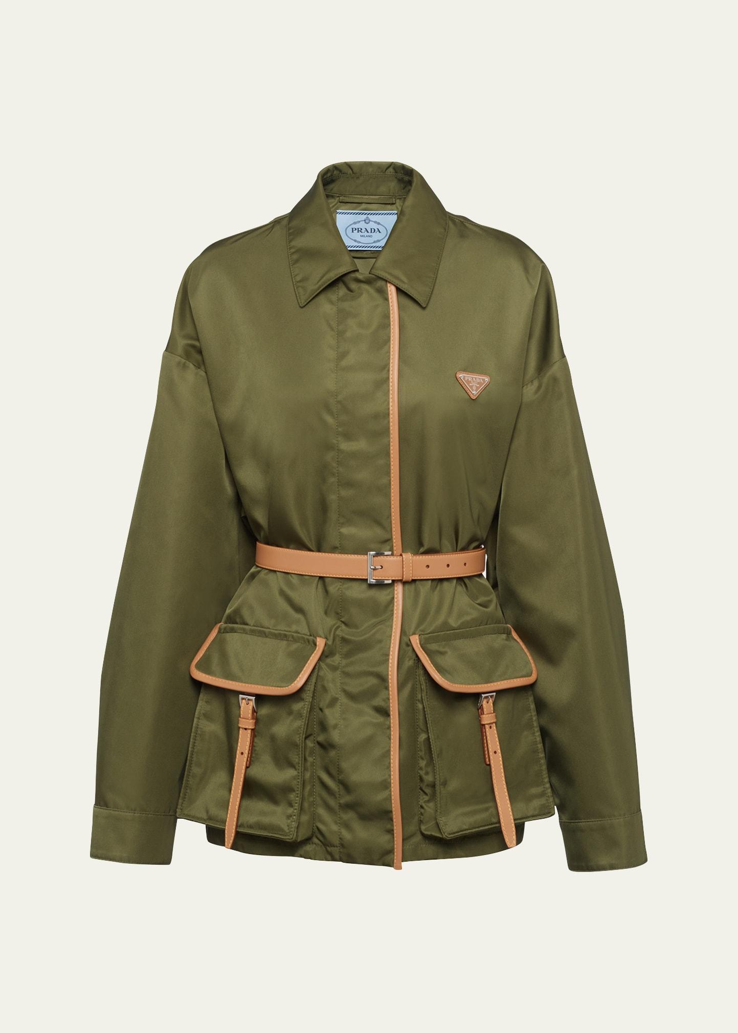 re-nylon leather belted jacket