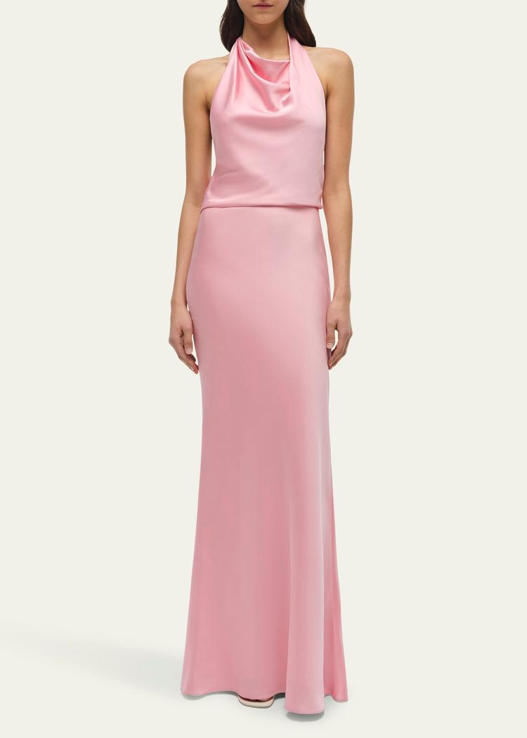 reannon draped satin halter gown