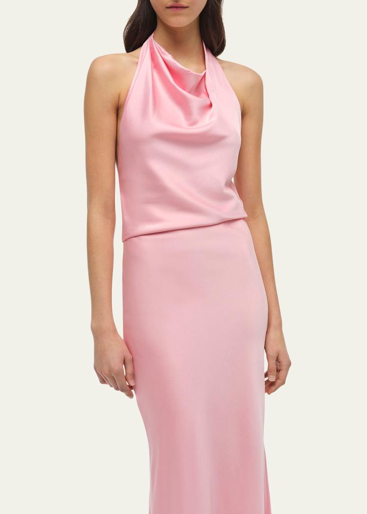 reannon draped satin halter gown