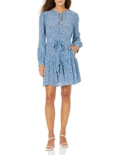 rebecca taylor womens delft fleur belted dress, delft fleur indigo combo, x-large us