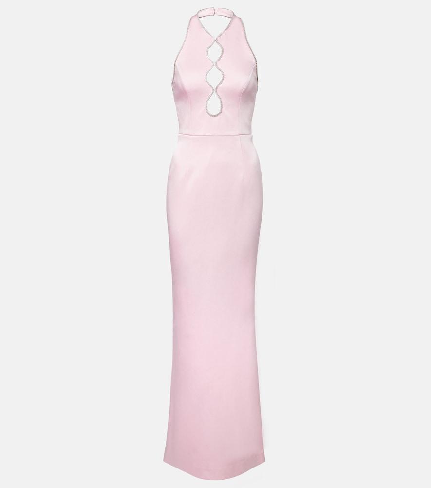 rebecca vallance akari cutout halterneck satin gown
