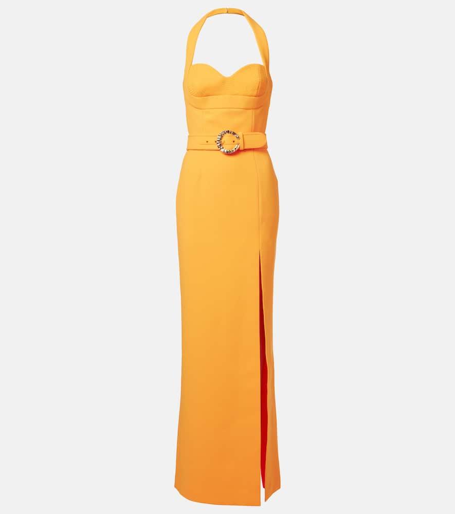 rebecca vallance belted halterneck crêpe maxi dress
