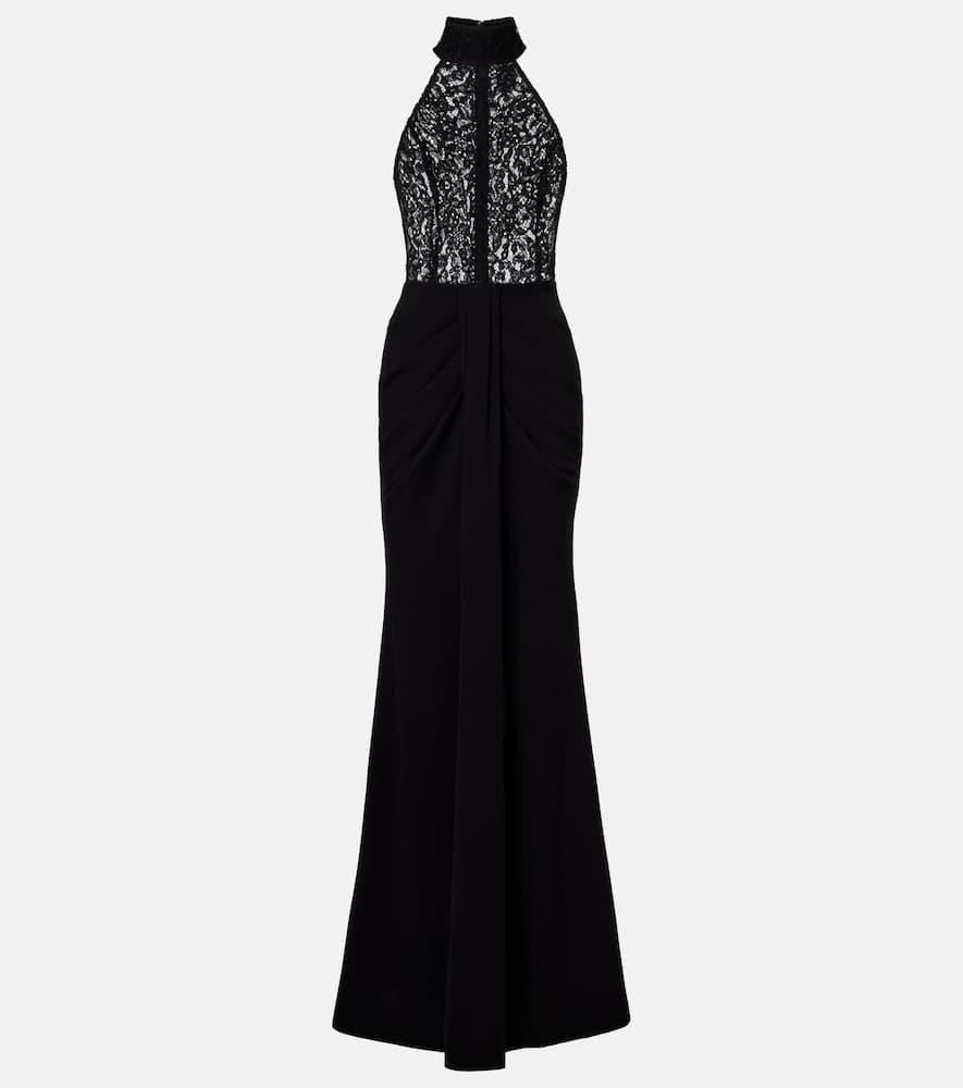 rebecca vallance dixie draped halterneck lace and taffeta gown