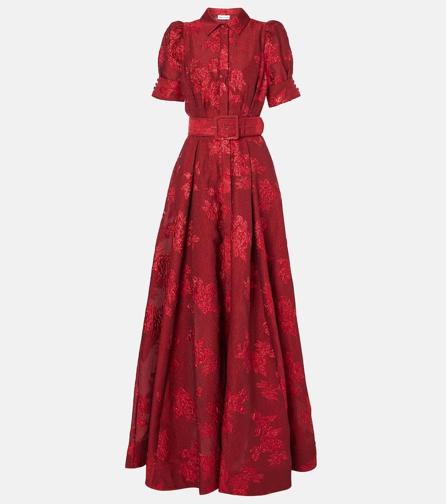 rebecca vallance henrietta belted brocade gown