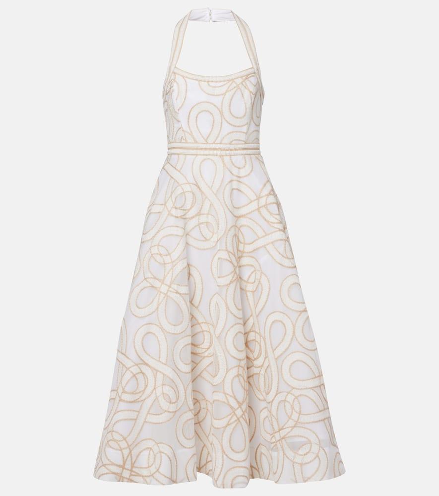 rebecca vallance irena embroidered halterneck midi dress