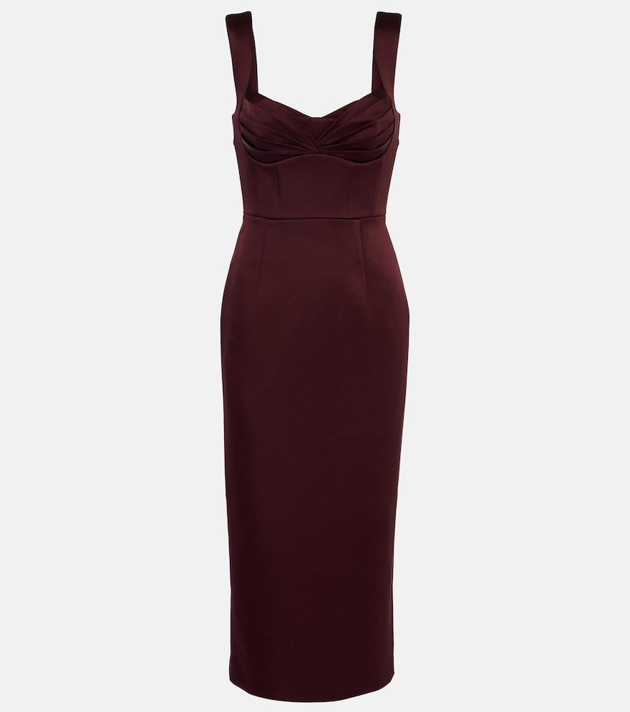 rebecca vallance merlot ruched satin midi dress