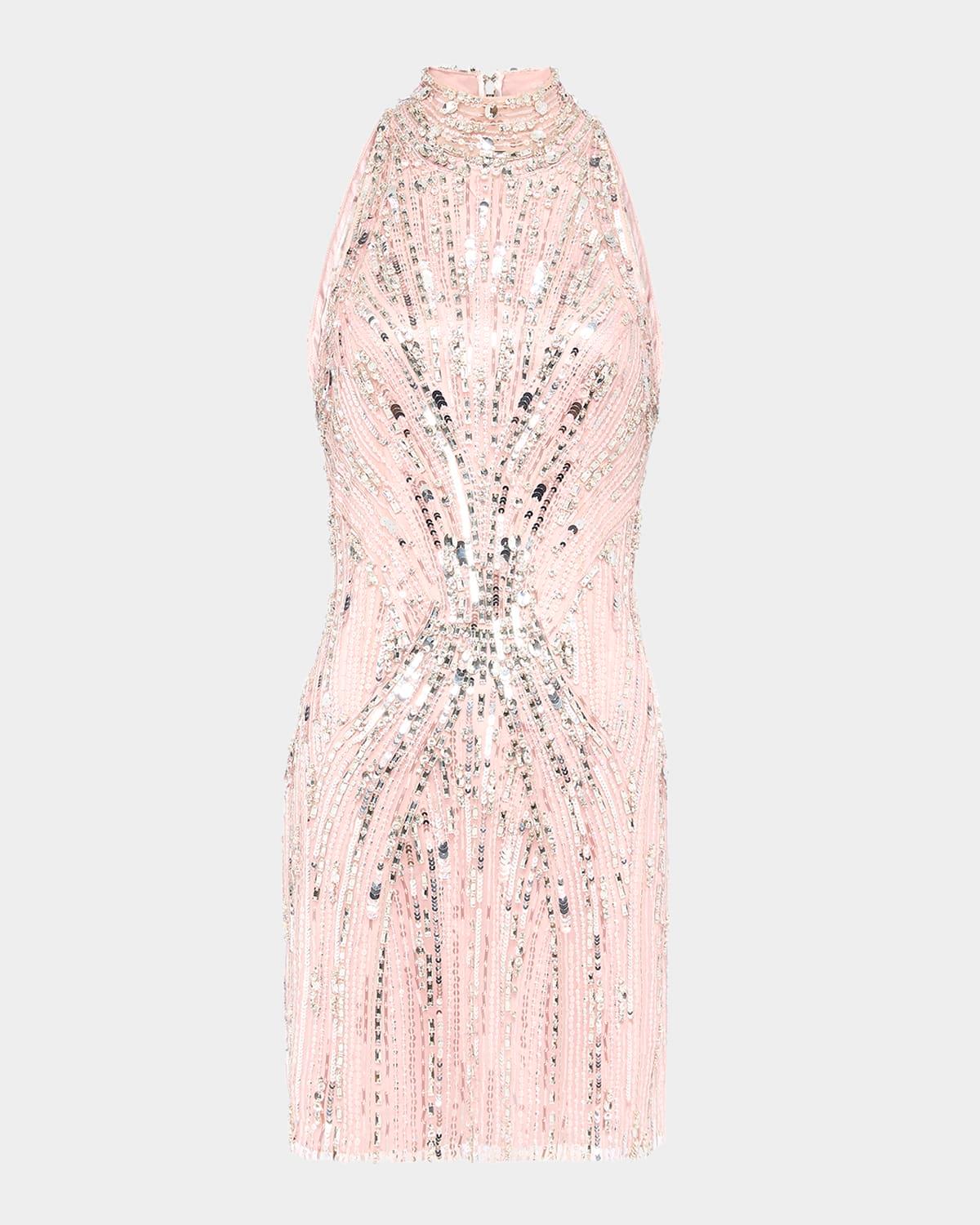 rebel halter crystal sequined mini dress